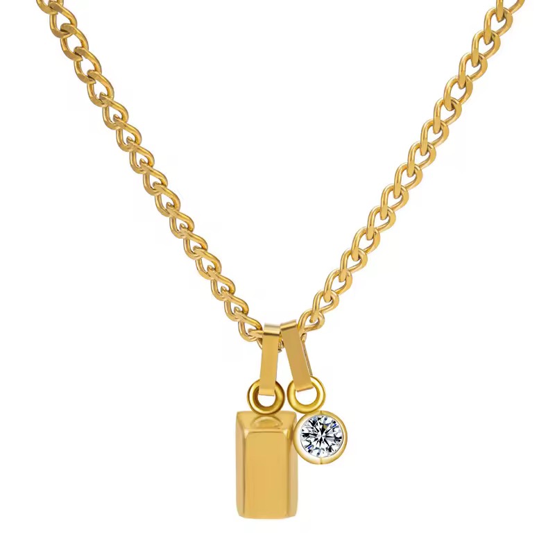 Gold bar duo zircon necklace - Image 3