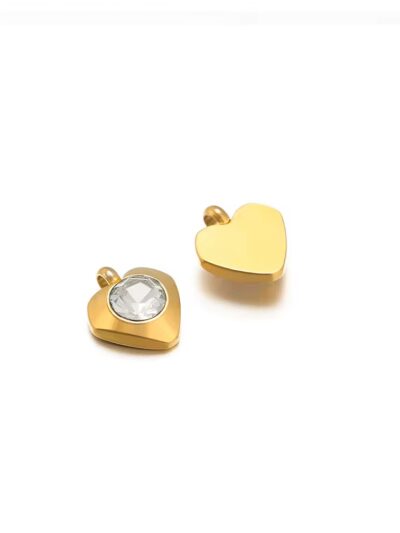 Mini heart single hole stone charm white