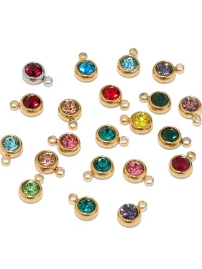 Mini round single hole stone charm black